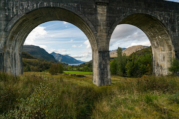 Railway Glenfinnan Viaduct is in the West Highland , Inverness-shire, Scotland. Located at the top of Loch Shiel. The West Highland Railway was built to Fort William by Lucas and Aird.