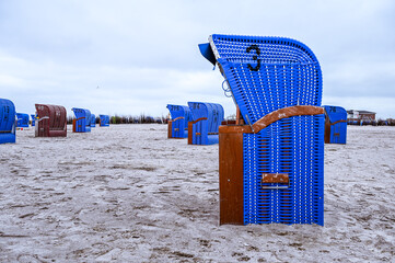 Beach chairs on the North Sea coast in Lower Saxony Germany