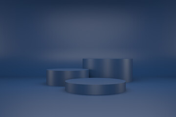 Background 3d navy blue rendering with cylinder podium and minimal in abstract composition, 3d render, 3d illustration
