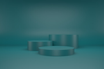 Background 3d dark green rendering with cylinder podium and minimal in abstract composition, 3d render, 3d illustration
