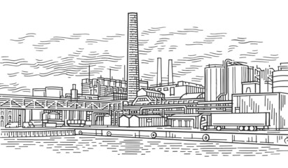 Factory/plant line illustration/sketch. Vector. 