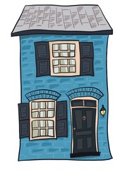 Blue house illustration in cartoon style