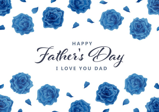 父の日　水彩　青い薔薇　フレーム　横長/ Watercolor Blue Rose Frame for Father's Day - Horizontal - Vector Image