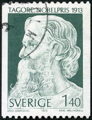 SWEDEN - 1973: shows Rabindranath Tagore (1861-1941), Indian poet, Winner of the 1913 Nobel Prize,...