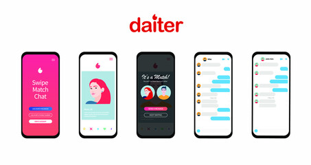 Online dating service application. Modern young people looking for a couple. Concept of social media, virtual relationship communication. Dating app design - obrazy, fototapety, plakaty