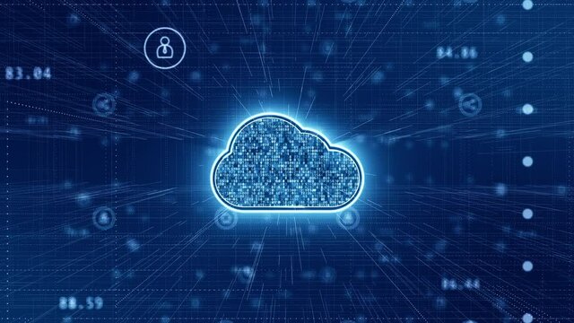 Motion graphic of Blue cloud computing storage with technology futuristic icon elements abstract background seamless loop video
