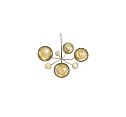 Gold chandelier with balls isolated on a white background. Lighting. Lamps. Interior. Contemporary. Hi-tech. Interior accessories. Hand drawing. Illustration.