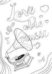 coloring book old old music cute line art hand drawn artwork vector illustration a4