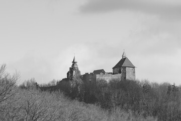 view in monochrome of a medieval castle in upper franconia