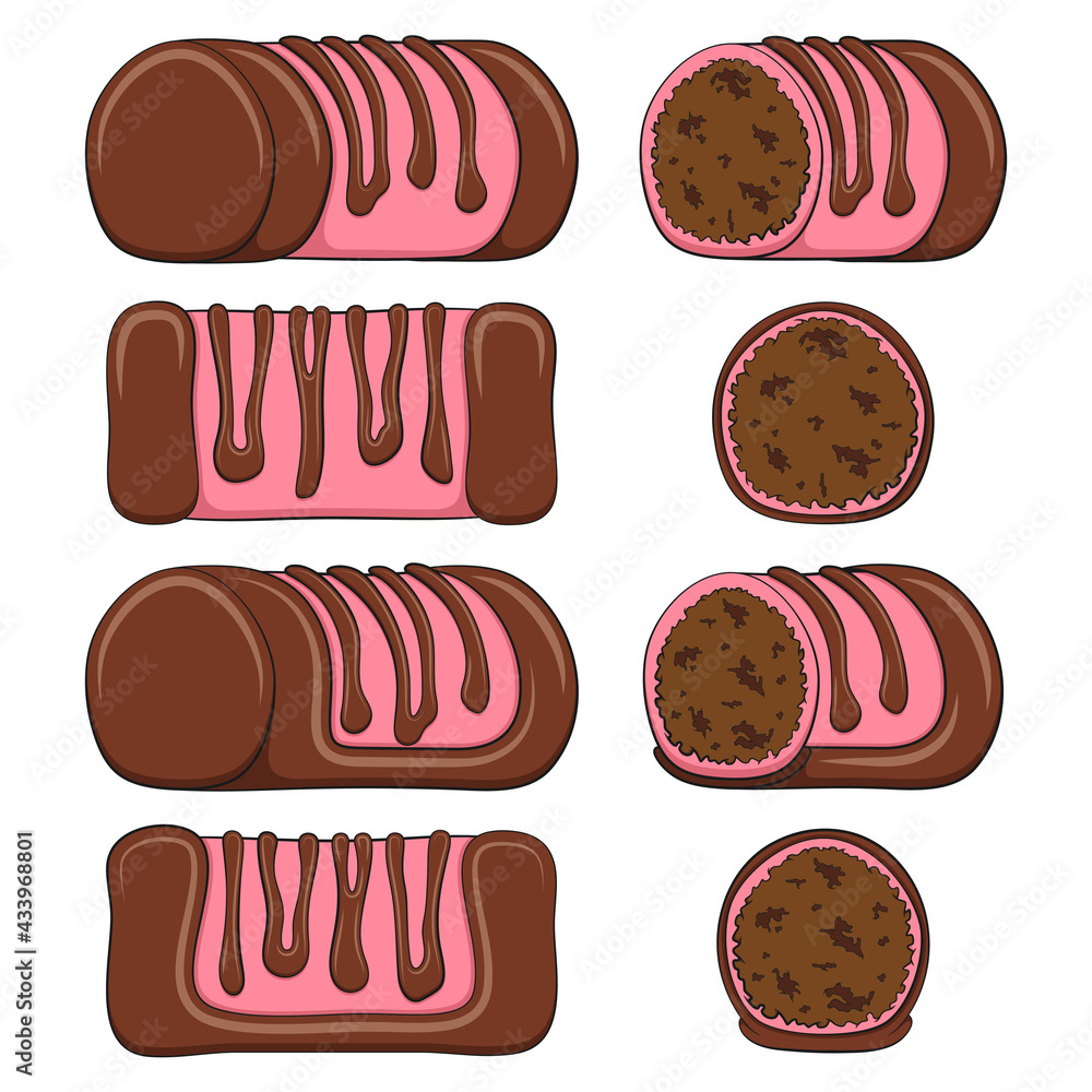 Poster set of color illustrations with pink punschrulle, dammsugare. isolated vector objects on a white bac
