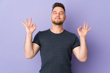 Fototapeta premium Russian handsome man over isolated background in zen pose
