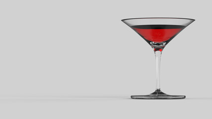3D render cocktail glass. Glasses for alcoholic drinks. Backgrounds for kitchen interior