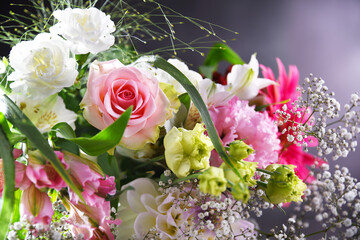 Composition with bouquet of freshly cut flowers