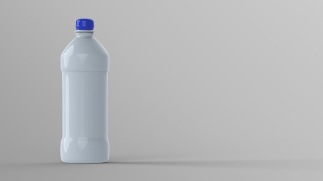 3d rendering plastic bottle on grey background. Image in the style of minimalism