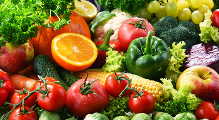 Plakat Composition with variety of fresh organic vegetables and fruits