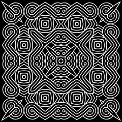 Ethnic scandinavian celtic pattern on a black background. Geometric isolated black white element for ornament. Template for design, creativity, wallpaper, textiles, coloring.