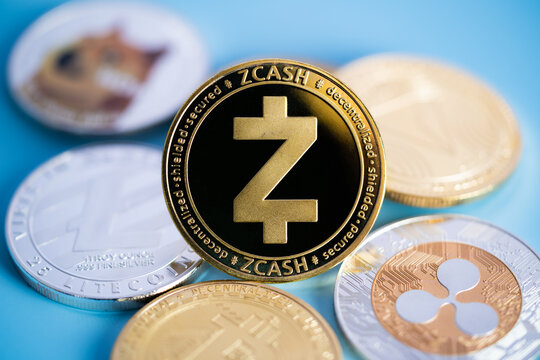 Zcash TRON, Ripple coin XRP, Dogecoin DOGE, Litecoin LTC  bitcoin BTC, Binance Coin, group included with Cryptocurrency coin symbol Virtual blockchain technology e-banking is money close-up and macro
