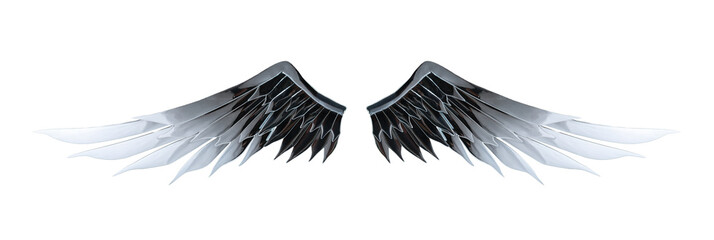 Metal silver angel wing. Isolated and clipping path