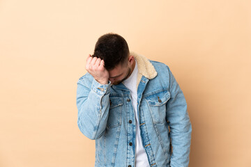 Russian handsome man over isolated background with headache