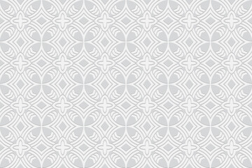 3D volumetric convex embossed geometric white background. Ethnic pattern in the style of doodling, based on the peoples of the East and Asia.
Trendy ornament for wallpaper, website, textile.
