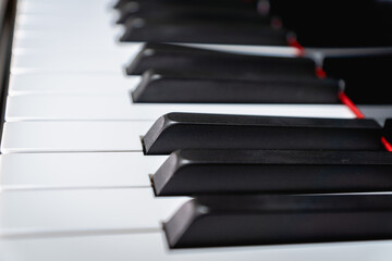 Piano keys on classical grand piano - closeup of piano keyboard for pianist, concert, music production and recording concept