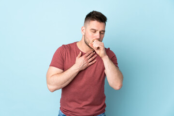 Russian handsome man over isolated background coughing a lot