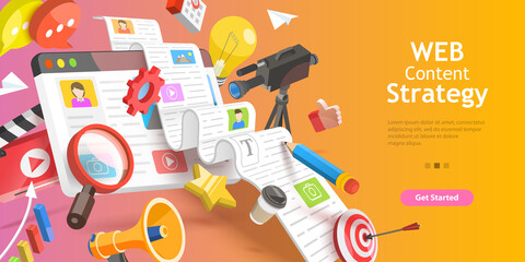 3D Vector Conceptual Illustration of Contect Creating Strategy, Digital Marketing Campaign