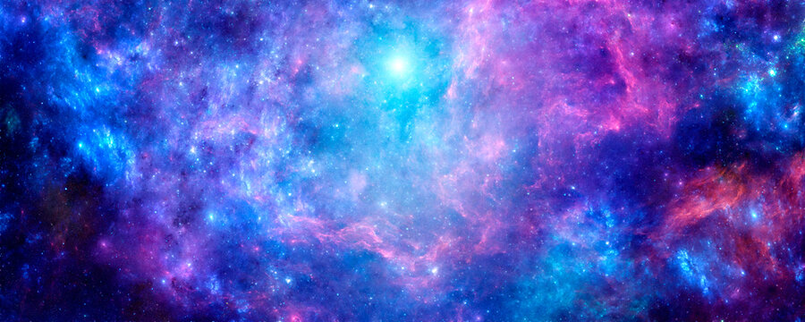 Bright purple cosmic background with nebula and stardust