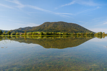 Fototapeta premium Flooded Planina plain in autumn in Slovenia