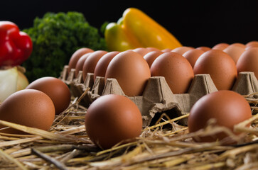 Cubetas de huevos frescos y organicos