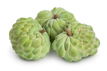 Sugar apple or custard apple isolated on white background with clipping path and full depth of field. Exotic tropical Thai annona or cherimoya fruit