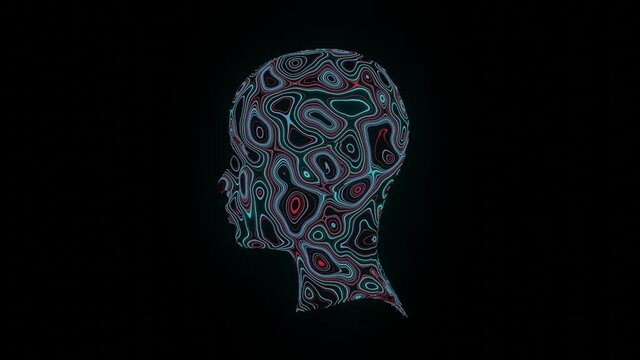 Abstract looping texture in head shape background . 3D rendering animation.