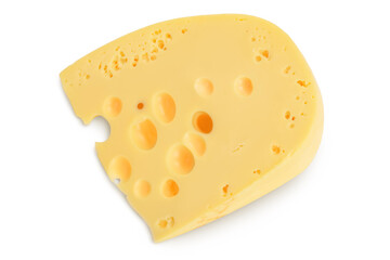 piece of cheese isolated on white background with clipping path. Top view. Flat lay