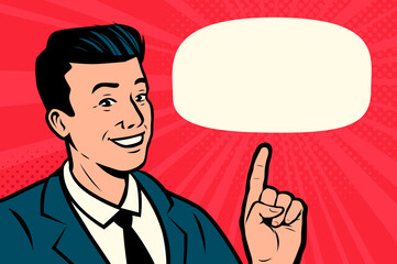 Businessman pointing to an empty seat. Man in a business suit makes an approving gesture, symbol of approval