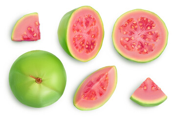 Guava fruit with slices isolated on white background with clipping path and full depth of field....