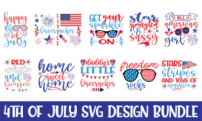 Fourth of July Calligraphy graphic SVG design Bundle, Cut Files for Cutting Machines like Cricut and Silhouette.