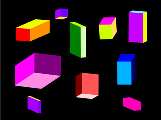Isolated 3d colorful cosmic fun vector boxes. Good for backgrounds, graphic elements and more