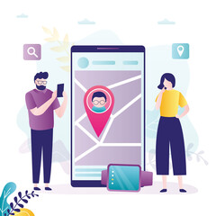 Parents keep track of son location through app. Parental control and children protection