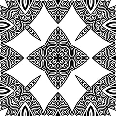 Ethnic exotic pattern in the style of the peoples of the East and Asia on a white background. Geometric isolated black white frame. Template for design, creativity, wallpaper, textiles, coloring.