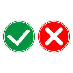 Illustration of Tick and cross icons. Yes and No symbols on white background 
