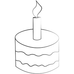 Single element Cake with Candle. Draw illustration in black and white