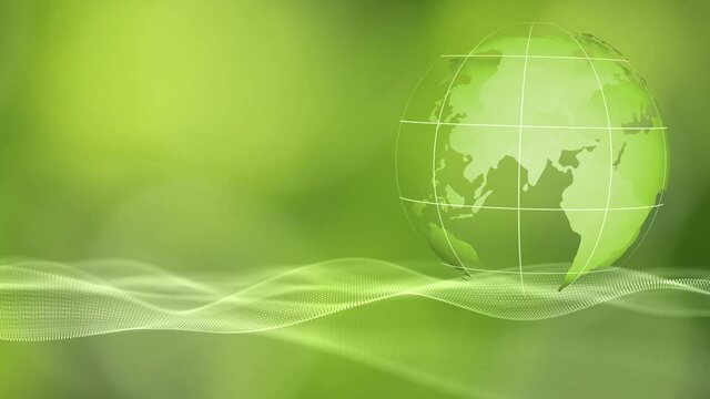 Earth Globe World Map On Green Nature Looping Animation Bright Green Background.