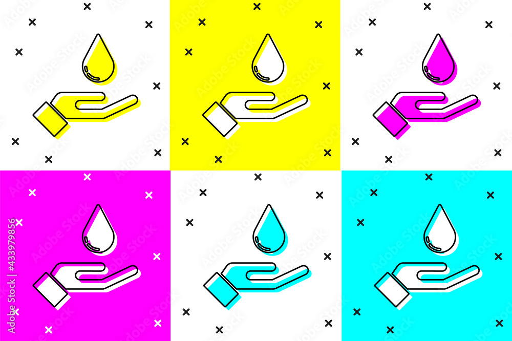Poster set washing hands with soap icon isolated on color background. washing hands with soap to prevent vi