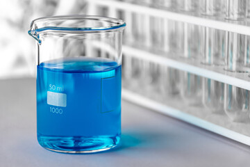 Glass beaker in the science lab