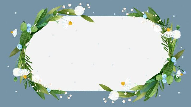 hand painted floral flowers frame abstract elements pink white background frame loop animation