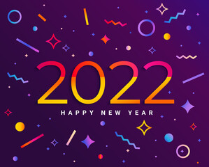 Fototapeta na wymiar Banner for 2022 insta colors new year. Modern design card, poster with geometric shapes and wishing happy holiday.Great for flyers, greetings, invitations. congratulations. Template for app. Vector