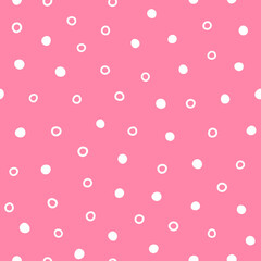 Simple seamless pattern with randomly scattered small circles and dots. Drawn by hand. Girly print. Cute vector illustration.