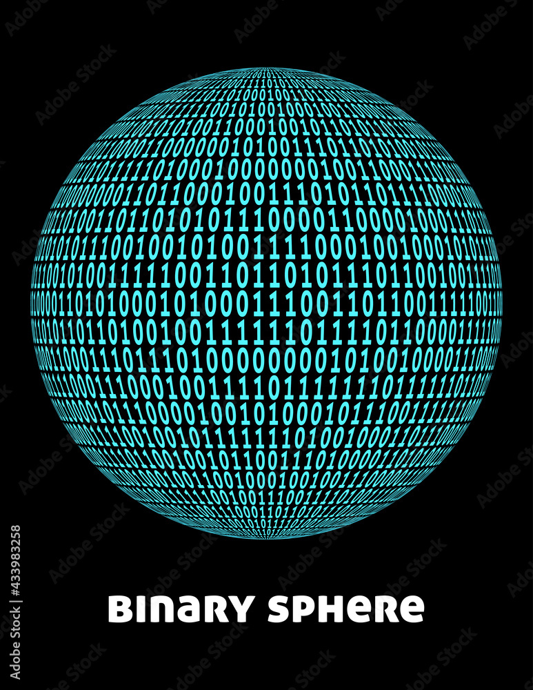 Wall mural binary sphere. ball textured with ones and zeros