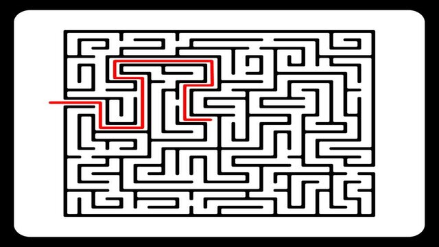 Labyrinth. Red line animation of a labyrinth (maze) solution.