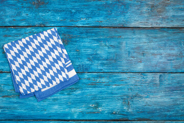 Bavarian napkin on blue boho table